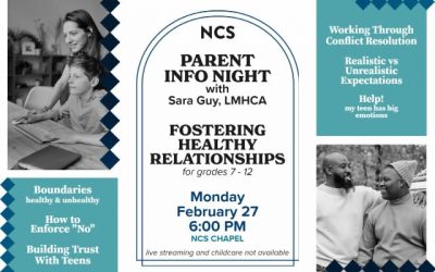 NCS Parent Info Night with Sara Guy, LMHCA — Feb. 27
